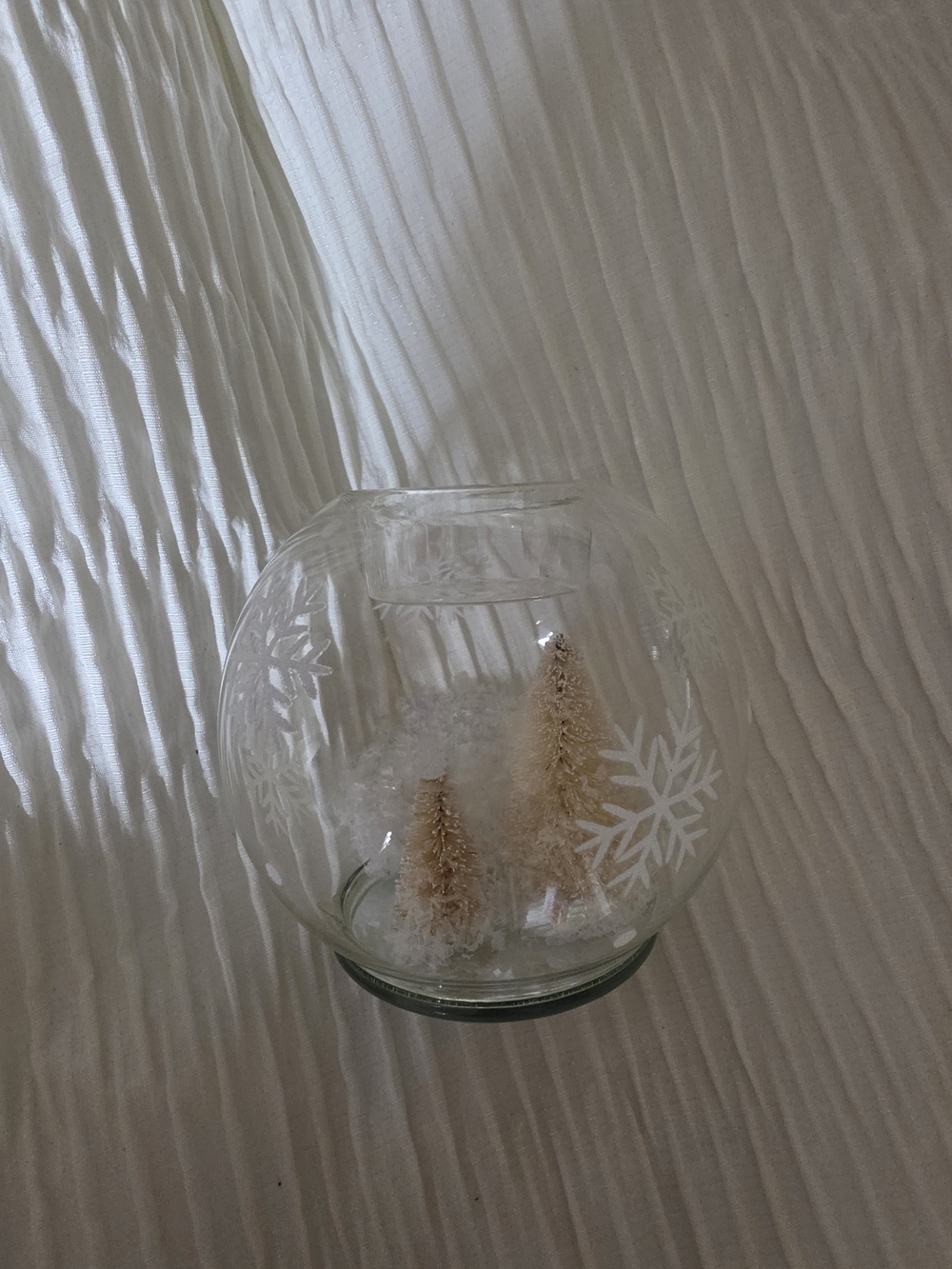 Ashland Clear Glass Snow Globe Candle/Votive Holderwith Cream Bottle Brush Trees